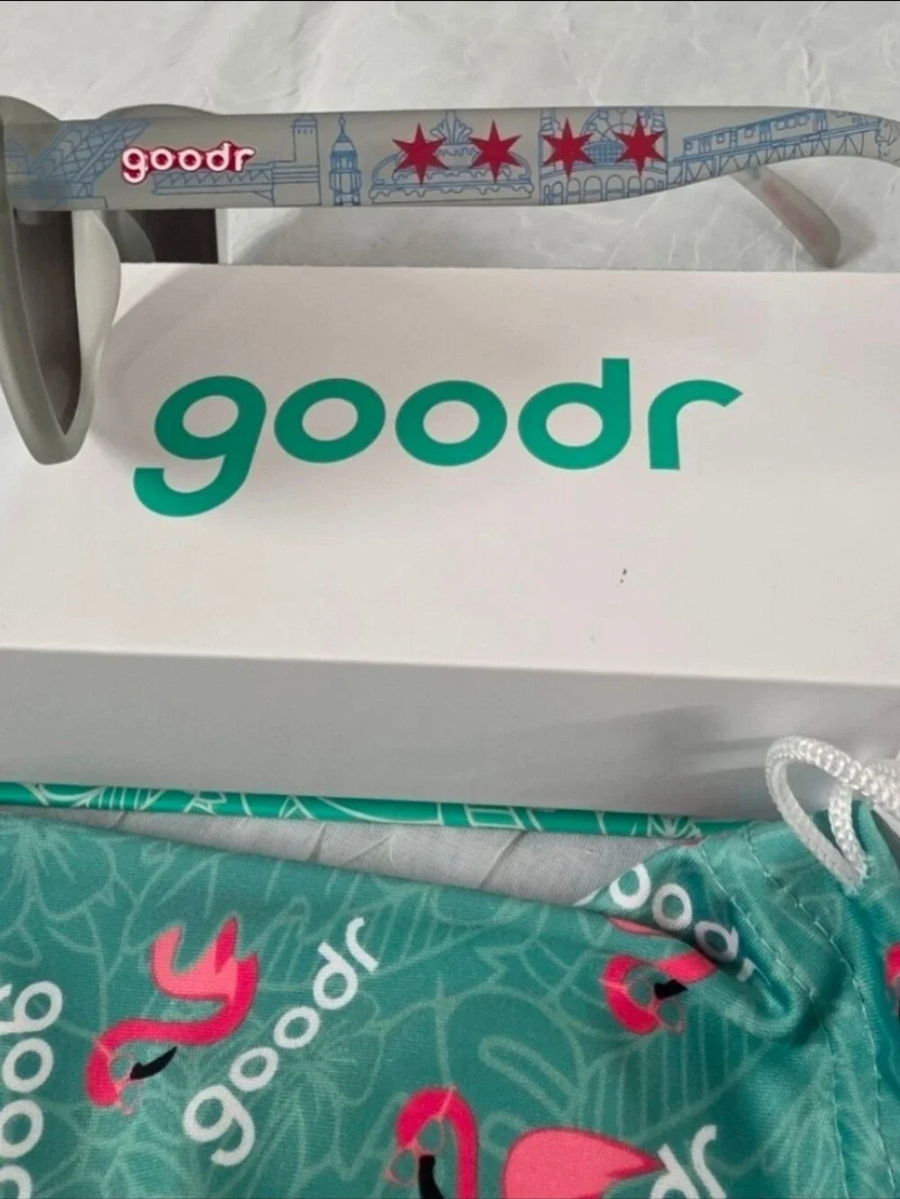 Goodr Run City Chicago Sunglasses in box